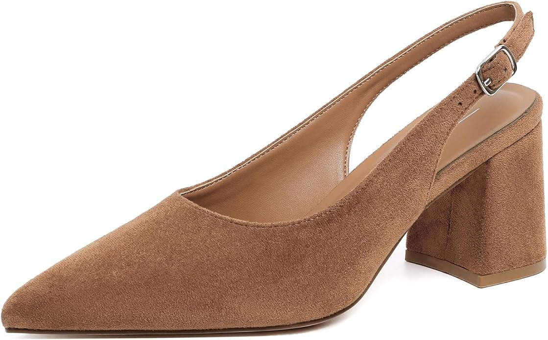 Mostrin Block Slingback Heels for Women Pointed Closed Toe Chunky Heels Office Work Shoes Women's... | Amazon (US)
