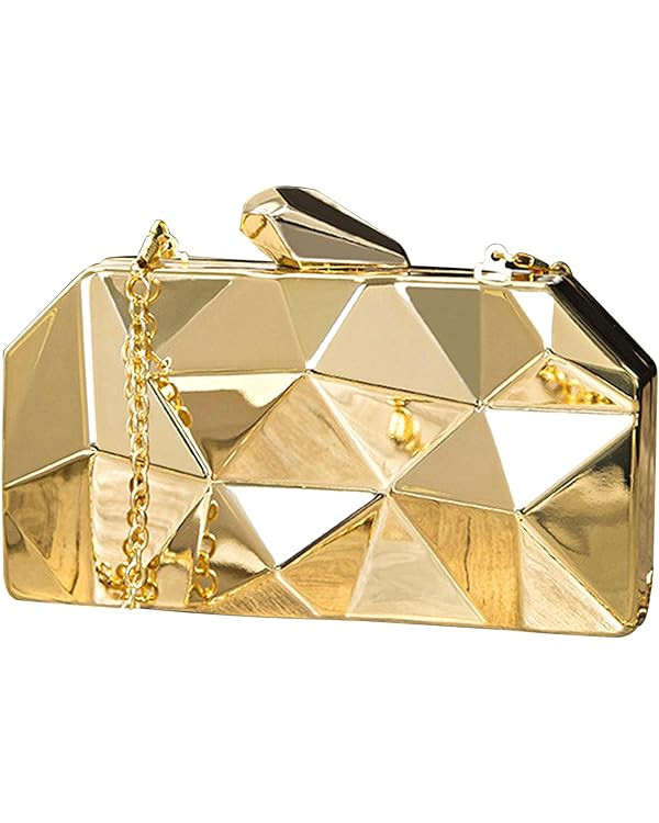Reberomantic Women Lattice Pattern Metal Handbag Chain Geometric Evening Clutch Purse | Amazon (US)