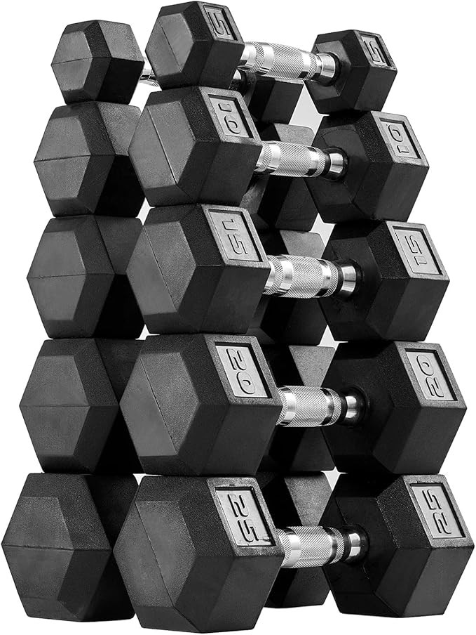 AMGYM Hex 150lbs Dumbbell Set Rubber Encased, Dumbbell Weight Set Sold in A Pair of 5 10 15 20 25... | Amazon (US)
