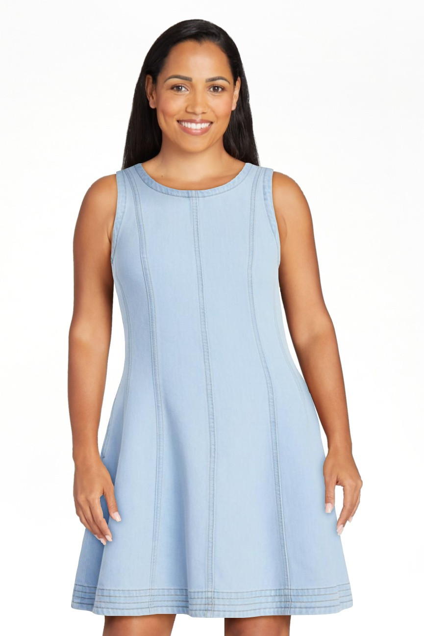 Free Assembly Women's and Women's Plus Sleeveless Denim Panel Mini Dress, Sizes XS-4X | Walmart (US)