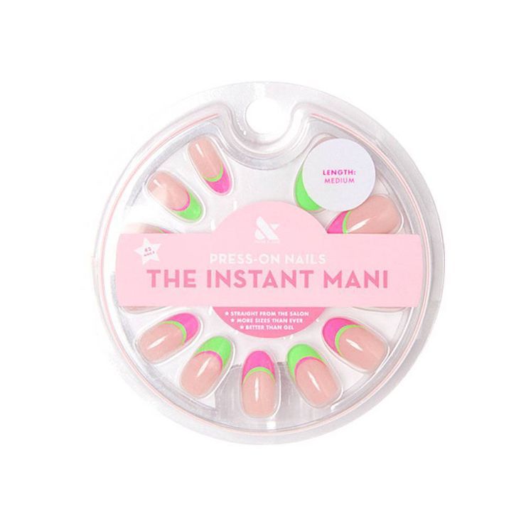 Olive & June Press-On Medium Oval Fake Nails - Neon Multi French - 42ct | Target