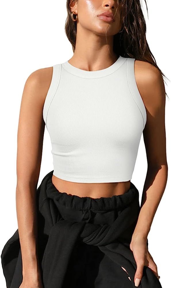 ADREAMLY Damen Sexy Ärmellos Racerback Crop Top Rundhals Strick Corset Tank Top | Amazon (DE)