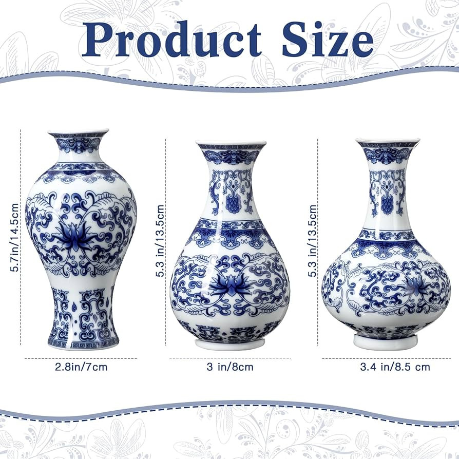 Set of 3 Small Blue and White Chinoiserie Vases Wall Mounted Decorative Ceramic Flower Vases 5.3 ... | Amazon (US)