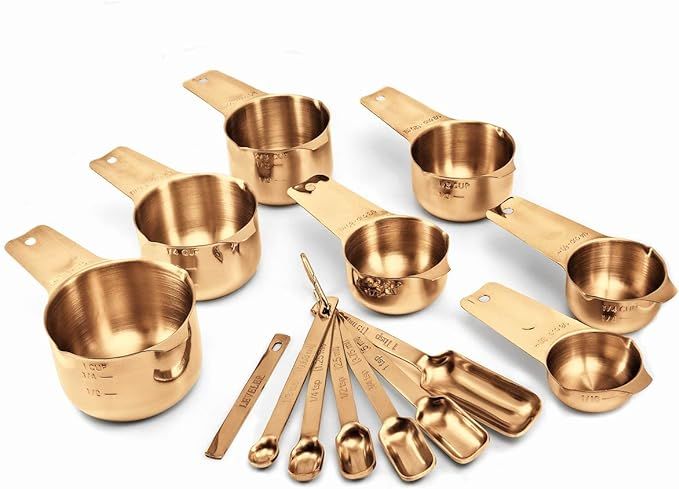 2lbDepot Copper Measuring Cups & Spoons Set of 14, Premium Stainless Steel Metal, 7 Accurate Meas... | Amazon (US)
