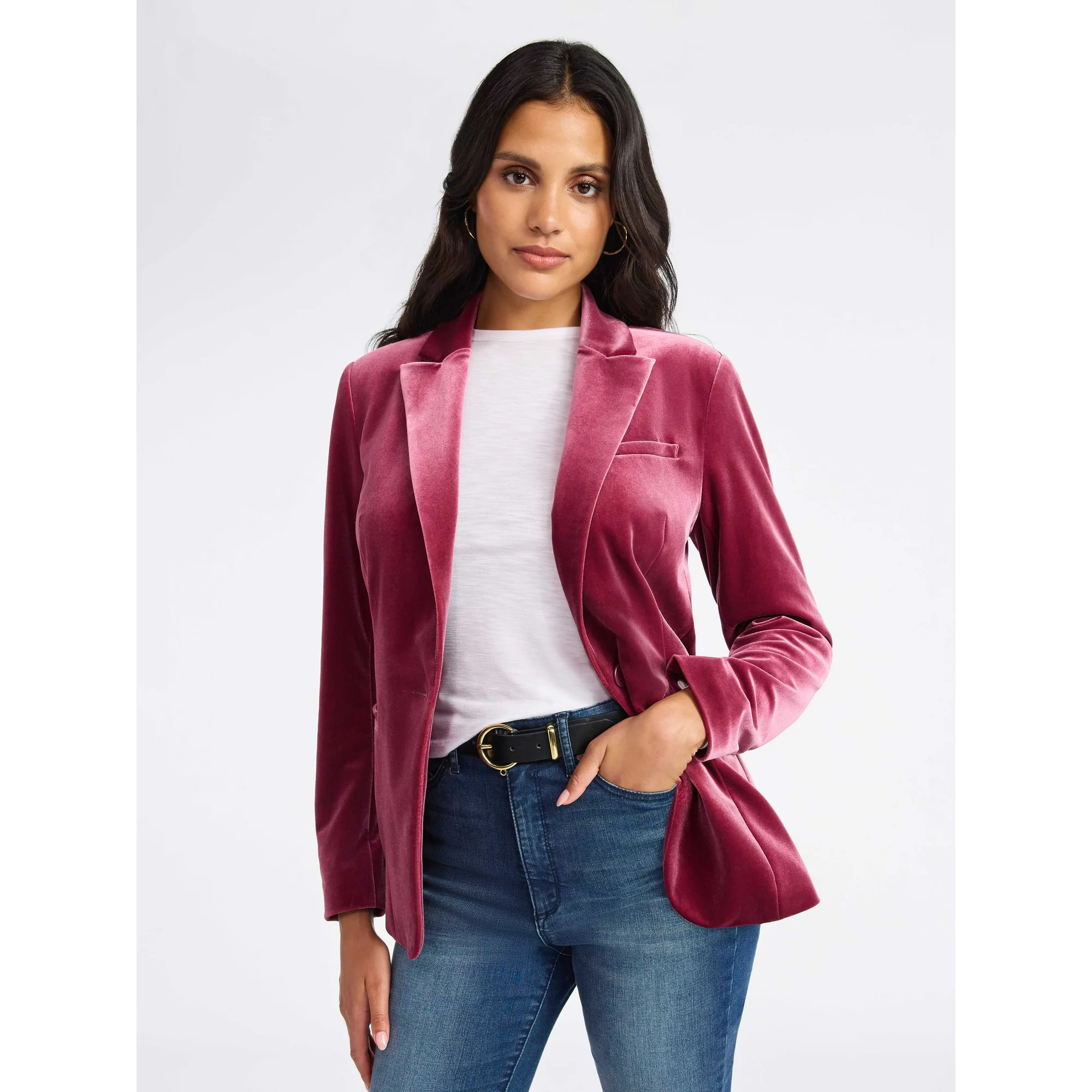Sofia by Sofia Vergara Women's and Women's Plus Size Single Breasted Velvet Blazer, Sizes XS-4X | Walmart (US)