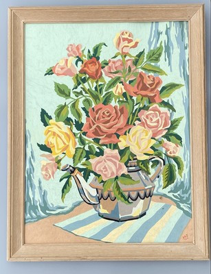Vintage Paint By Number Flowers In Vase Midcentury Painting Framed 1957 21x27” | eBay US
