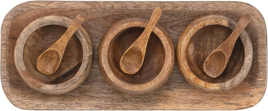 Bloomingville Spice Bowl Set with Wood Spoons on a Mango Wood Tray, Natural, Set of 3 | Amazon (US)