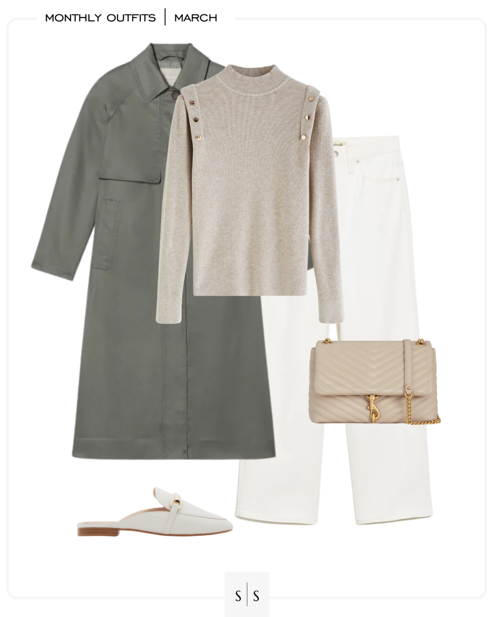 Monthly outfit planner : MARCH looks | #monochrome #whitejean #neutrals #casualchic #springoutfit | See entire calendar on thesarahstories.com ✨

#LTKstyletip