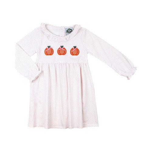 Pink Dot Knit Applique Pumpkins Dress | Cecil and Lou