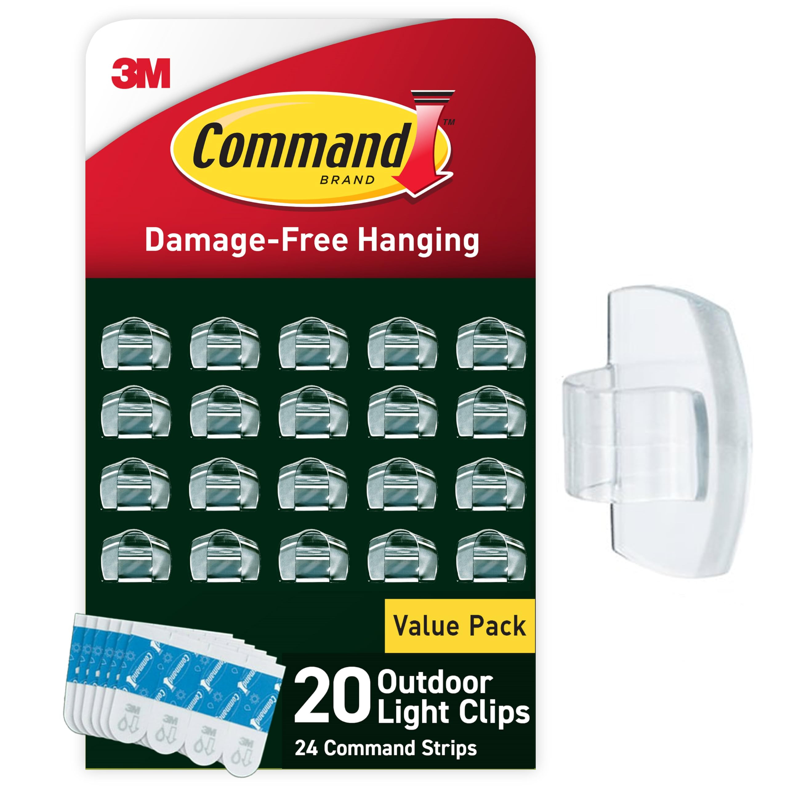 Command Outdoor Light Clips, 20 Clear Clips and 24 Command Strips, Damage-Free Hanging Christmas ... | Amazon (US)