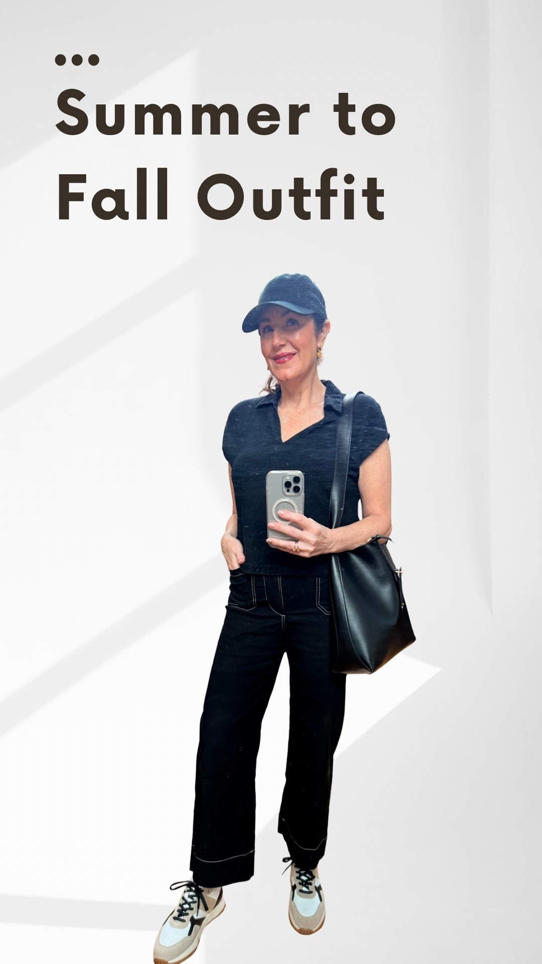 Summer to fall transitional outfit. Comfortable outfit fashion over 40. Age of style. Black shoulder bag. Fall sneakers.

#LTKStyleTip #LTKSeasonal #LTKOver40