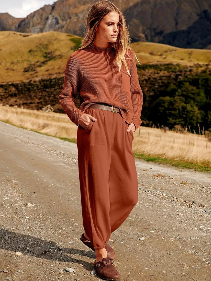 ANRABESS Women's Two Piece Outfits Long Sleeve Knit Top Fall Sweater Set Oversized Pants Tracksui... | Amazon (US)