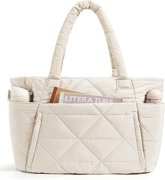 BAGSMART Tote Bag for Women, Puffy Tote Bag with Zipper, Large Quilted Shoulder Bag with Compartm... | Amazon (US)