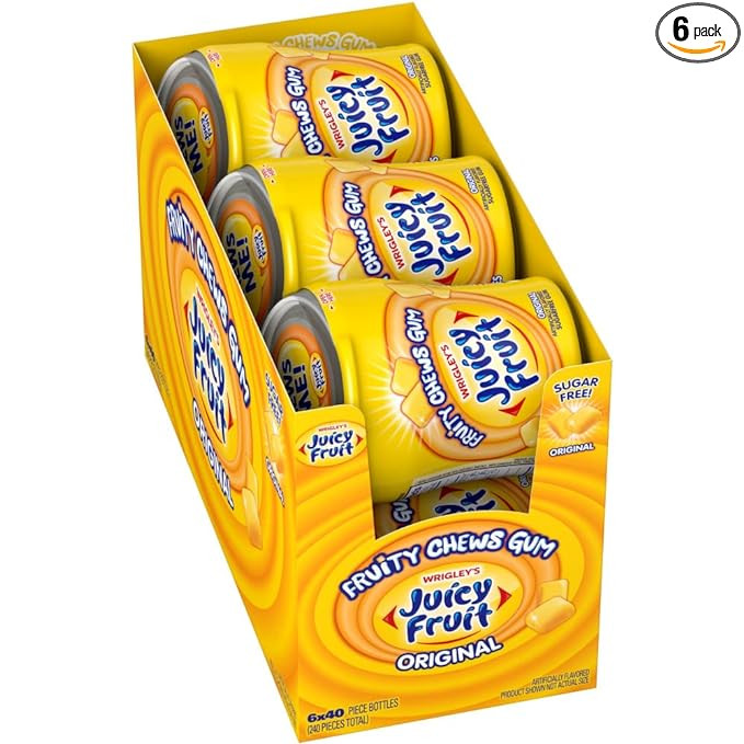JUICY FRUIT Gum Sugar-Free Chewing Gum, JUICY FRUIT Chews, 40 Pieces Per Bottle, (Pack of 6) | Amazon (US)