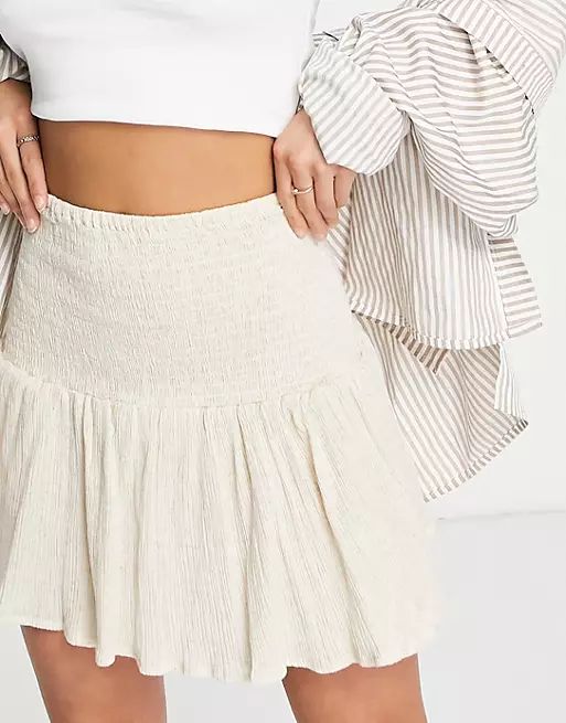 ASOS DESIGN Petite mini skirt with shirred waist in natural crinkle in stone | ASOS | ASOS (Global)