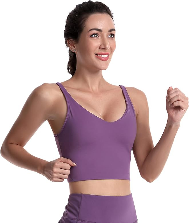 Sunzel Sports Bra for Women, Longline Padded Cute Crop Workout Tank Tops, Athletic Running Gym Yoga  | Amazon (US)