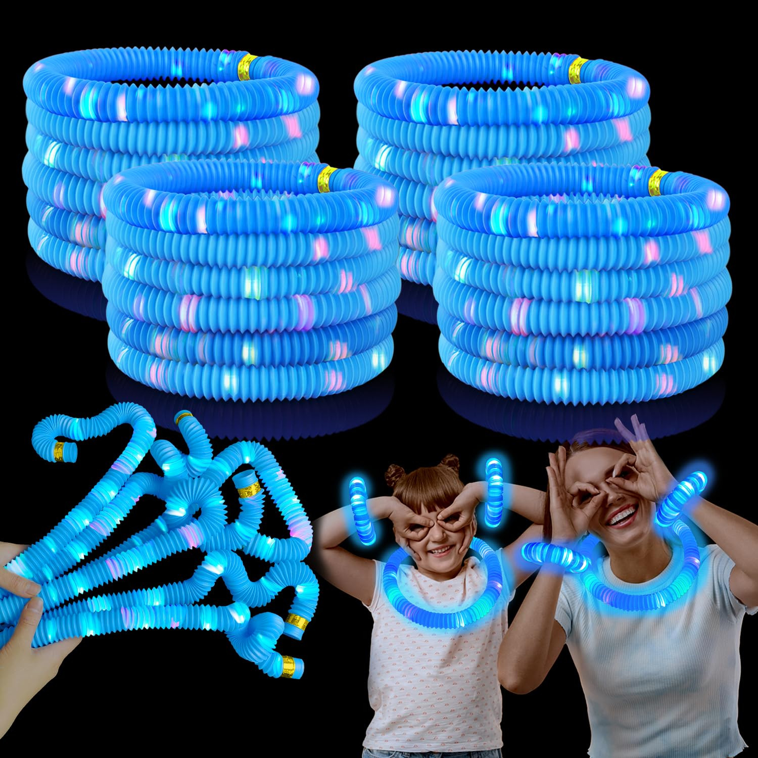 24 PCS Blue Glow Sticks for Kids,Light Up Pop Tubes Party Favors for Toddlers,Easter Basket Goodi... | Amazon (US)