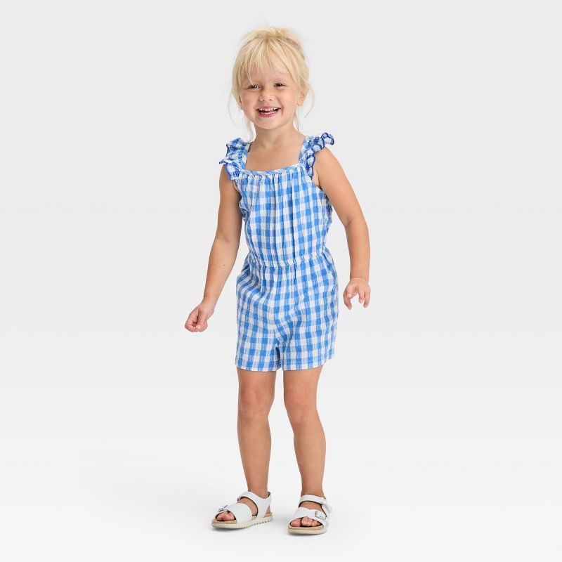 Toddler Girls' Checkered Romper - Cat & Jack™ Blue | Target