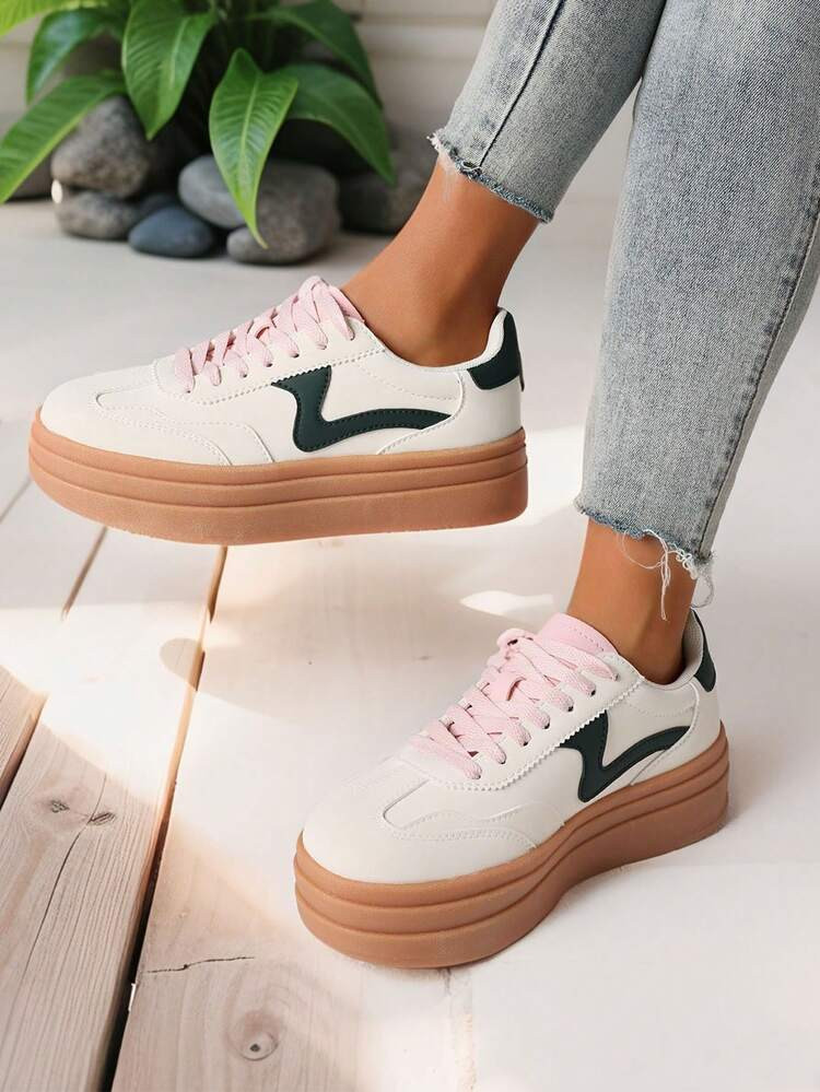 Women's Fashion Sneakers Modern Colorblock Patchwork Upper Chunky Sneakers For Women Versatile Ru... | SHEIN