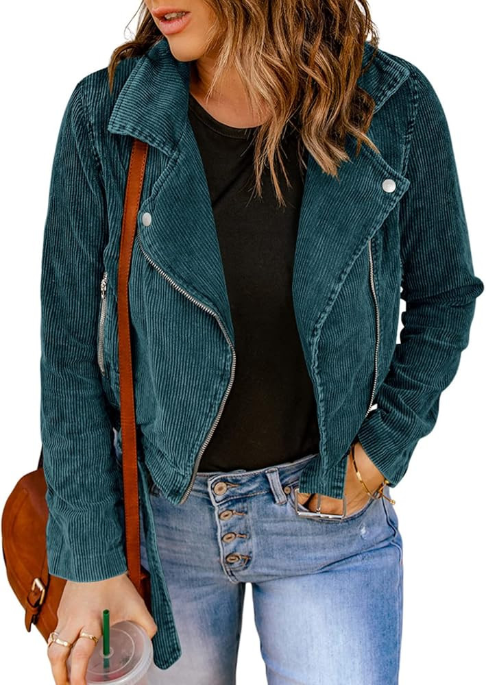 Dokotoo Womens 2022 Winter Fall Zip Up Corduroy Short Jackets Coats with Belt | Amazon (US)