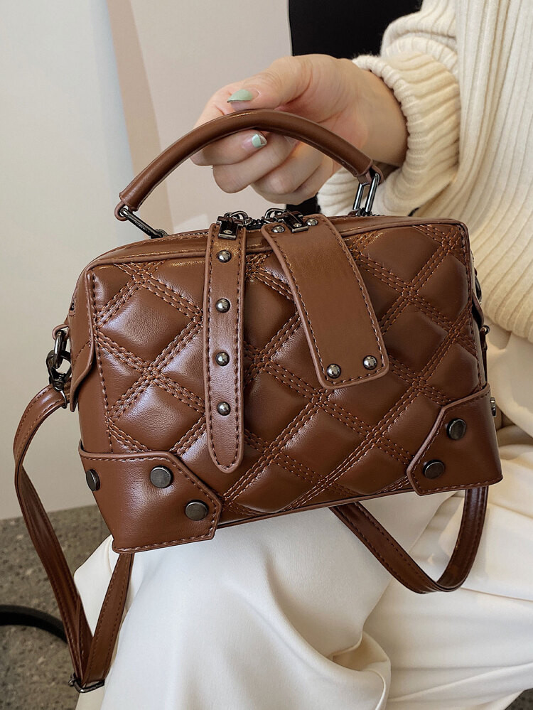 Quilted Studded Decor Boston Bag | SHEIN
