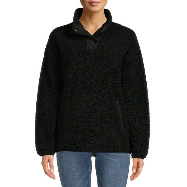 Time and Tru Women's and Plus Quarter Snap Faux Sherpa Jacket - Walmart.com | Walmart (US)