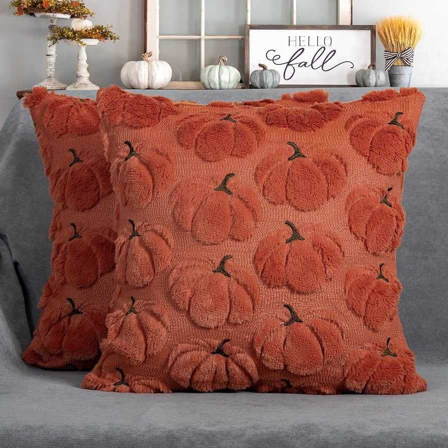 Fall Pillow Covers 18x18 Set of 2 Rust Red Pumpkin Decorations for Home | Amazon (US)