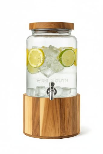 1 Gallon Glass Water & Lemonade Dispenser with Wooden Lid & Stand – Mason Jar Beverage Dispense... | Amazon (US)