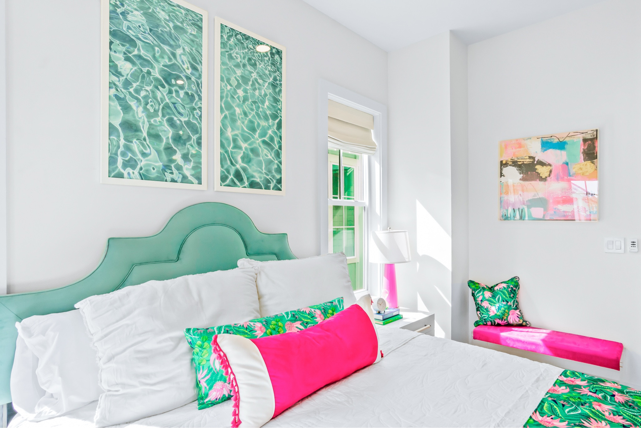 Chic coastal vibes meet bold colors in this stunning bedroom from one of our projects. Shop the exact and similar pieces we used! 
#CoastalBedroom #ColorfulChic #BeachHouseStyle #BedroomDesign #InteriorInspo #CoastalDecor #CoastalHome #Coastal #CoastalBedroom #Bedroom

#LTKHome #LTKSaleAlert