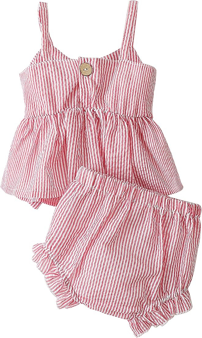 LYSINK Newborn Baby Girl Clothes Stripe Sleeveless Bowknot Tank Top Shorts Set Summer Outfits Cut... | Amazon (US)