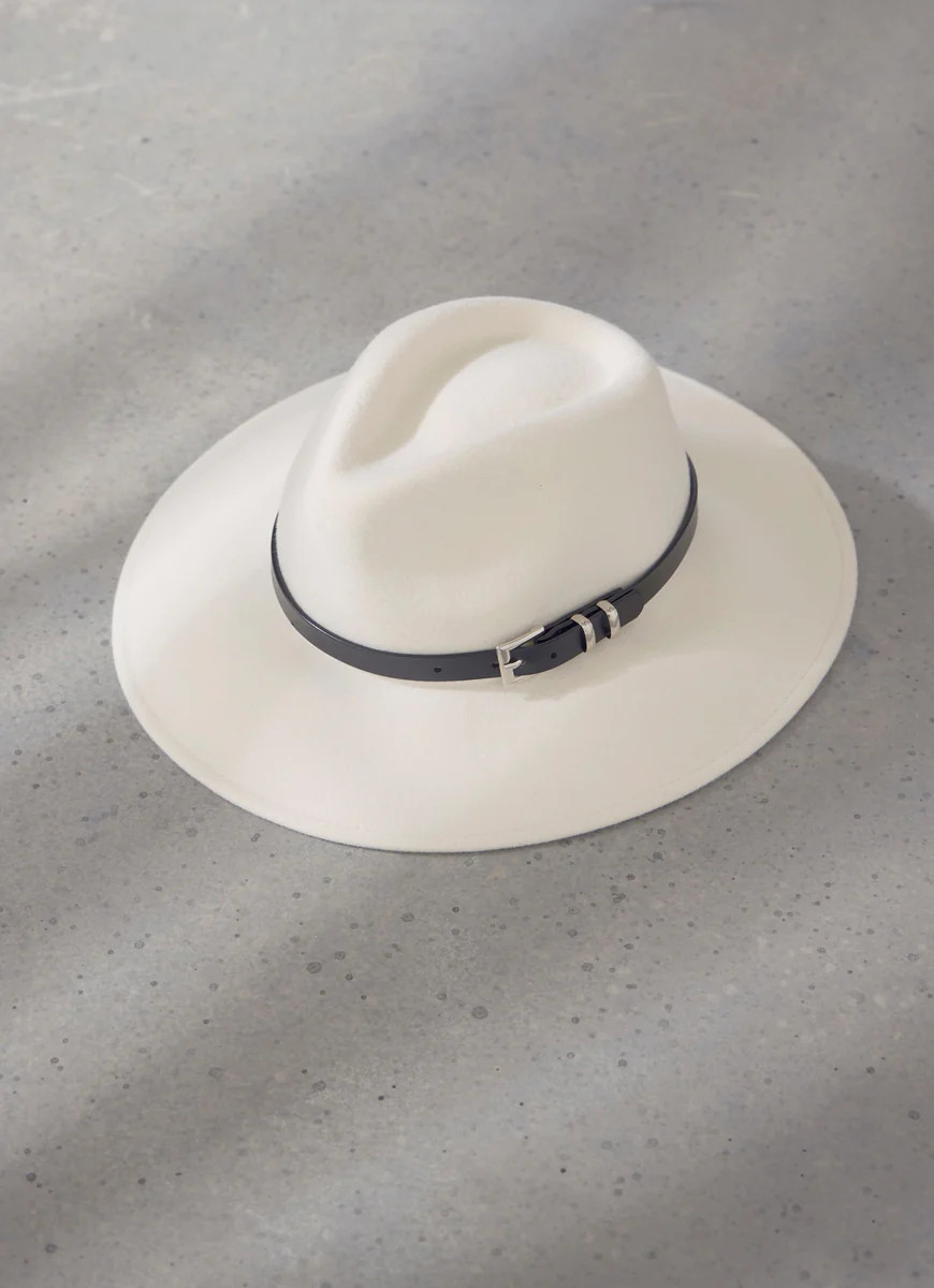Cream Buckle Strap Fedora Hat | Mint Velvet