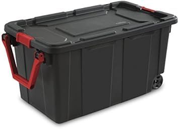 Astede 40 Gallon/151 Liter Wheeled Industrial Tote Black Lid And Base W/ Racer Red Handle And Lat... | Amazon (US)