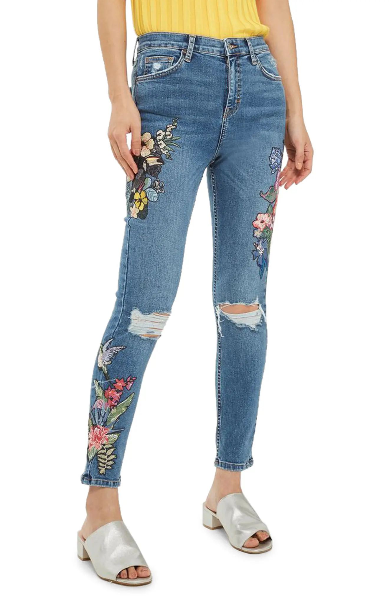 Jamie Embroidered Rip Skinny Jeans | Nordstrom