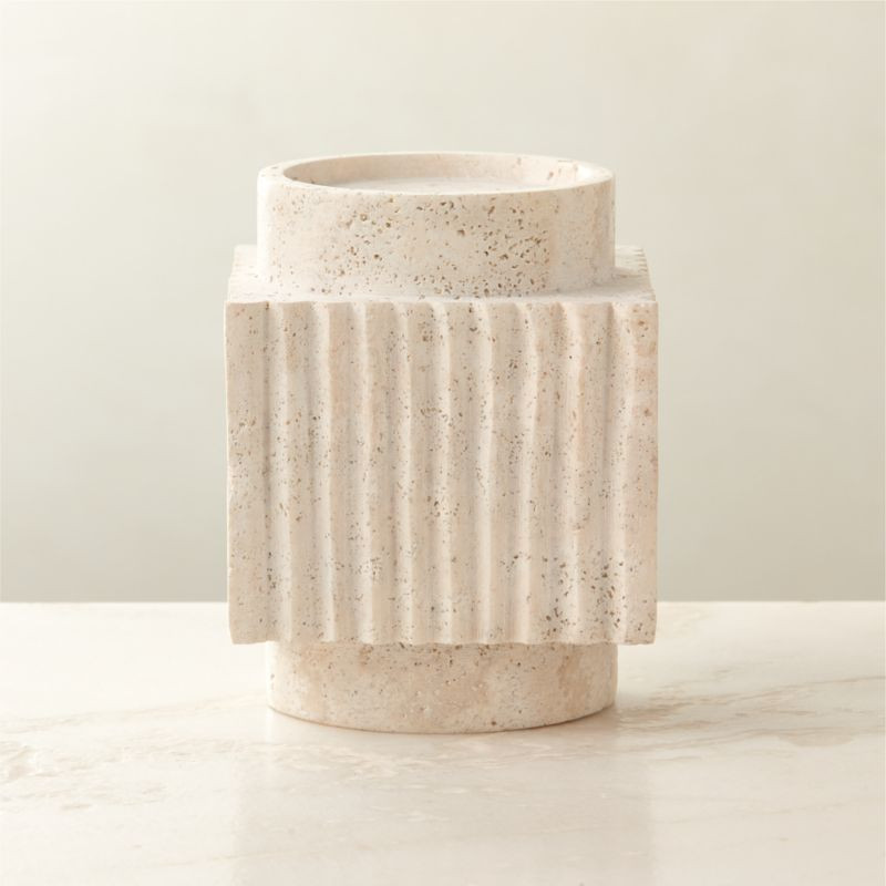 Tycho White Travertine Taper Candle Holder Large | CB2 | CB2