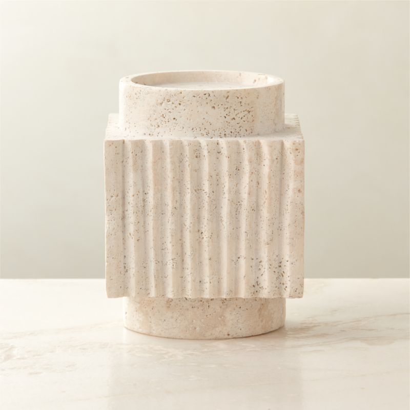 Tycho White Travertine Taper Candle Holder Large + Reviews | CB2 | CB2