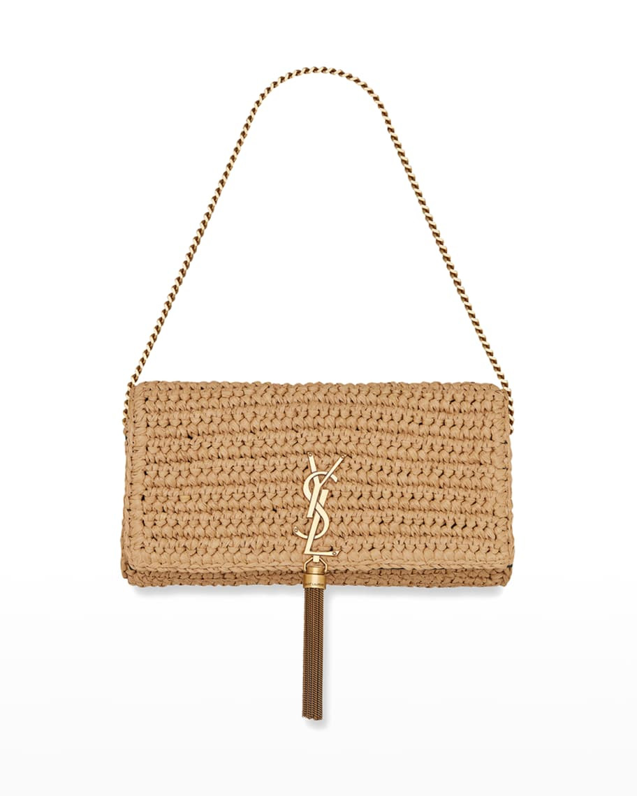 Saint Laurent Kate 99 YSL Raffia Tassel Shoulder Bag | Neiman Marcus