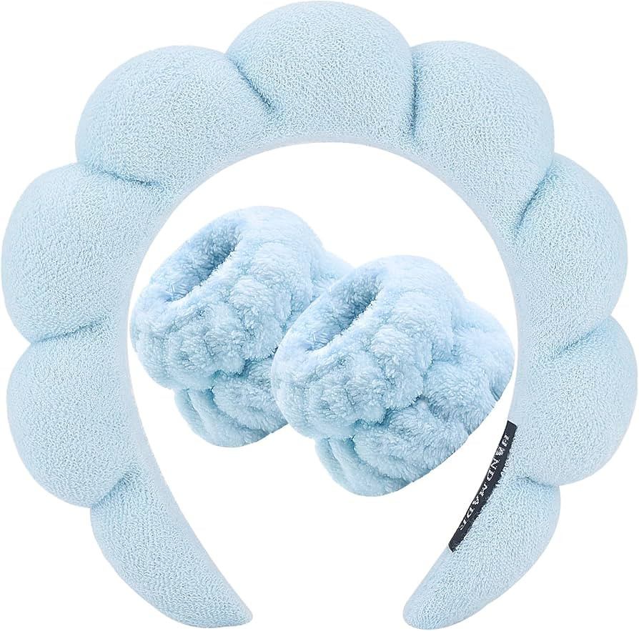 Zkptops Spa Headband for Washing Face Wristband Set Sponge Makeup Face Wash Blue Headband Wrist T... | Amazon (US)