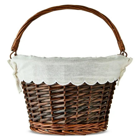 Round Willow Basket with Scalloped Liner, White and Dark Brown, 11.5" x 8", Easter by Way To Celebrate | Walmart (US)