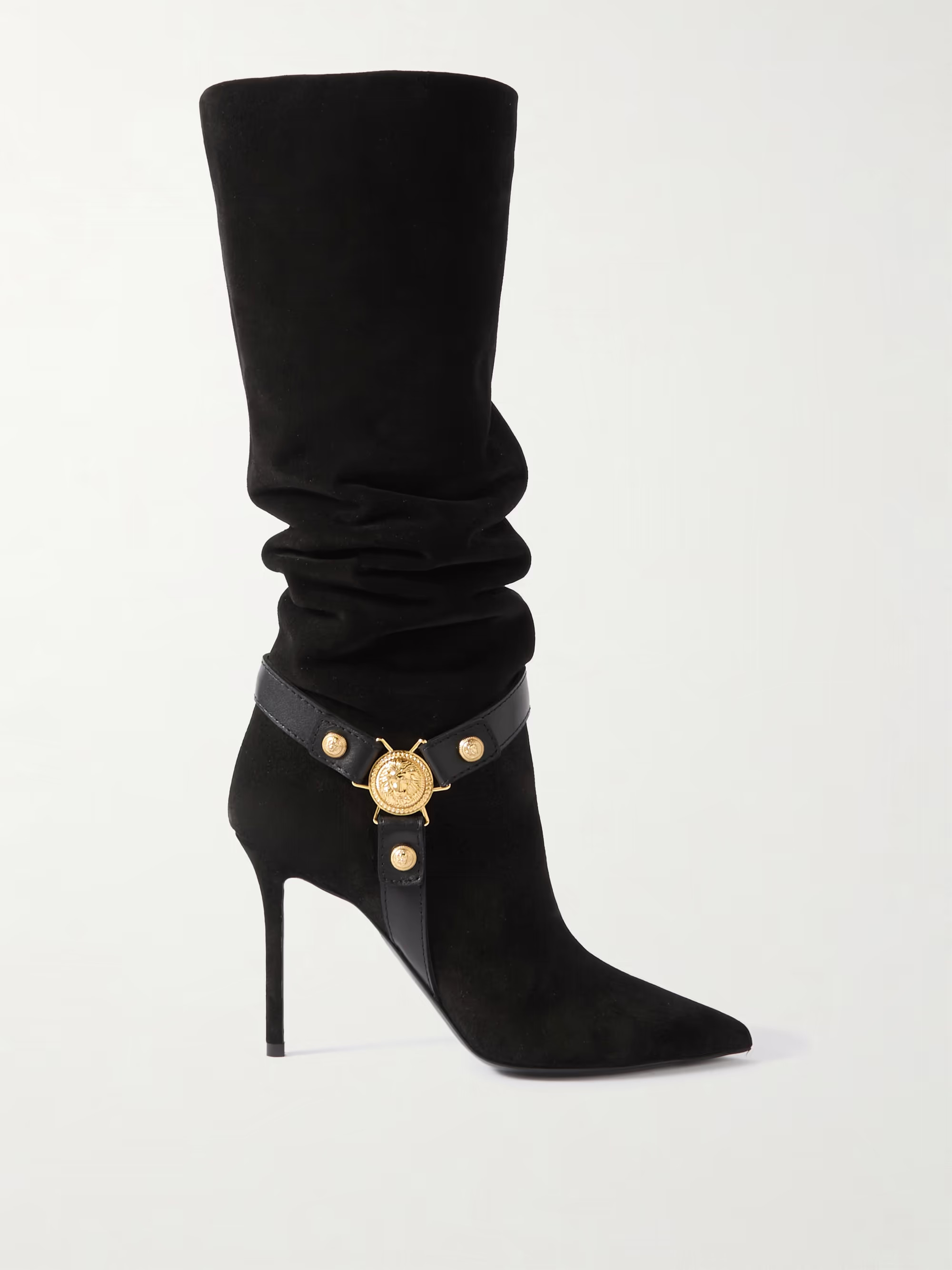 Eva embellished leather-trimmed suede knee boots | NET-A-PORTER (US)
