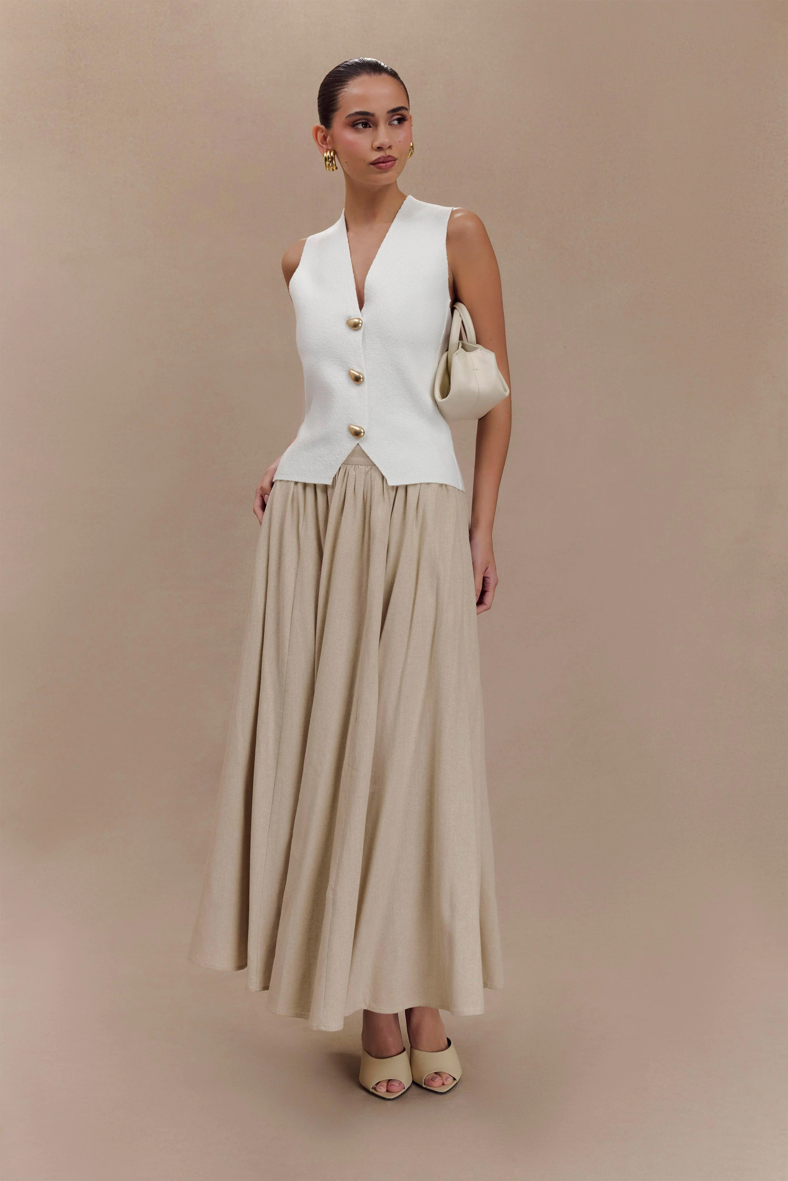 Clarence Linen A-Line Maxi Skirt - Natural | MESHKI US