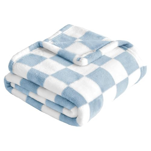 Yurhap Checkered Baby Blanket Fleece Baby Blankets for Boys, Ultra Soft Cozy Fluffy Infant Toddler Newborn Receiving Blankets for Crib Stroller, 30''x40'', Blue | Amazon (US)