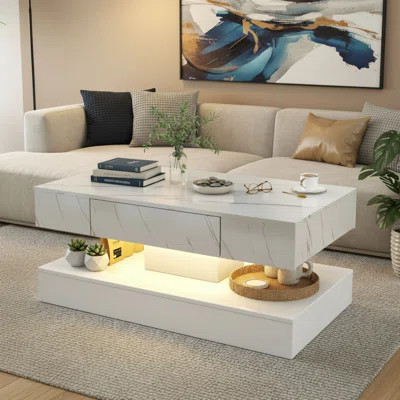 This Modern Led Coffee Table Features Built-in Led Lighting Effects, Creating A Stunning Ambiance. Its Minimalist And Stylish Design Adds A Unique Tou | Wayfair North America