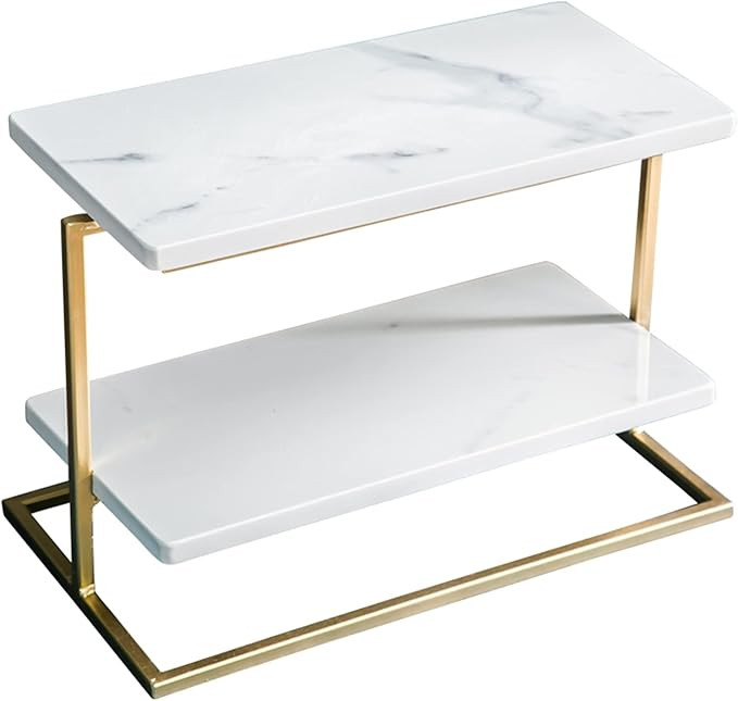 Marble Cupcake Stand, 2-Tier Rectangular Dessert Tray with Metal Frame, Home Organizer Display St... | Amazon (US)