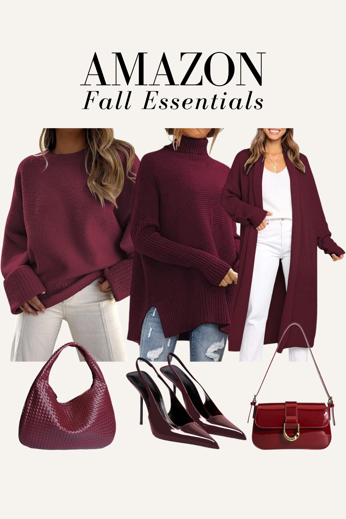 Amazon burgundy fall trend! Burgundy sweaters, burgundy heels, burgundy bags, fall outfit 

#LTKStyleTip #LTKShoeCrush #LTKItBag