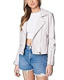 [BLANKNYC] Womens Vegan Leather Moto Jacket With Zipper And Pocket Detail, Stylish Coat & Designer Clothing, Flashback Friday, Medium,Lavender | Amazon (US)