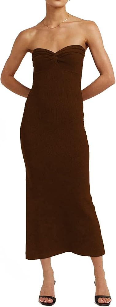 Women’s Midi Dress Sexy Sweetheart Neck Ribbed Knit Twisted Backless Sleeveless Summer Beach Party D | Amazon (US)