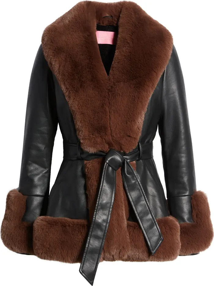 Faux Leather & Faux Fur Belted Coat | Nordstrom