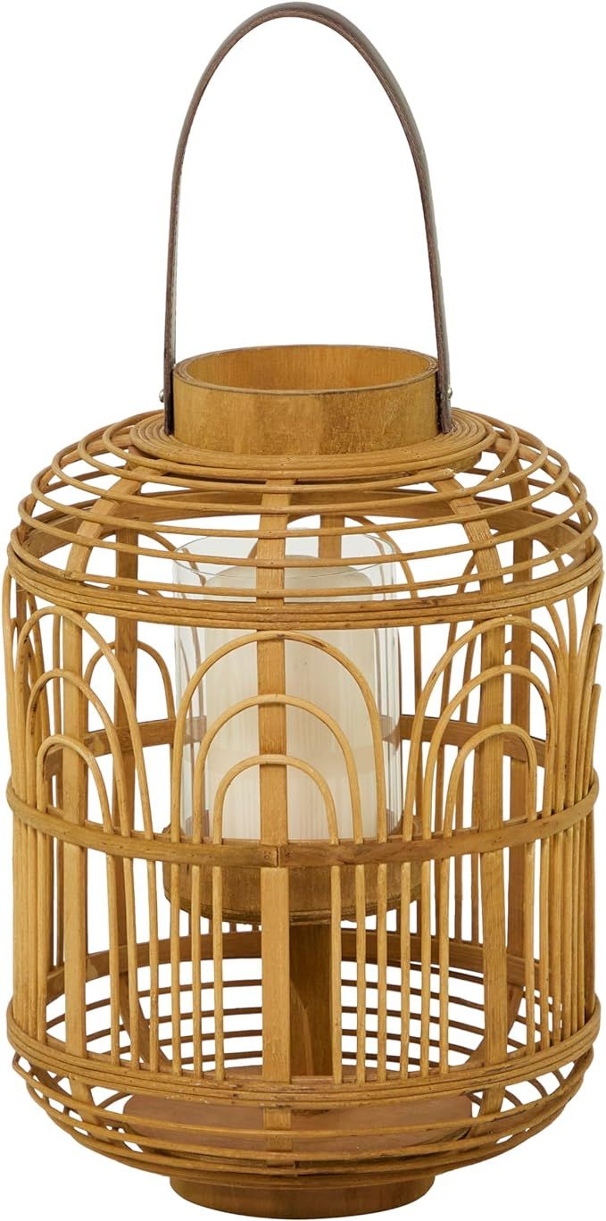 The Novogratz Bamboo Handmade Decorative Candle Lantern with Handle, 11" x 11" x 15", Brown | Amazon (US)