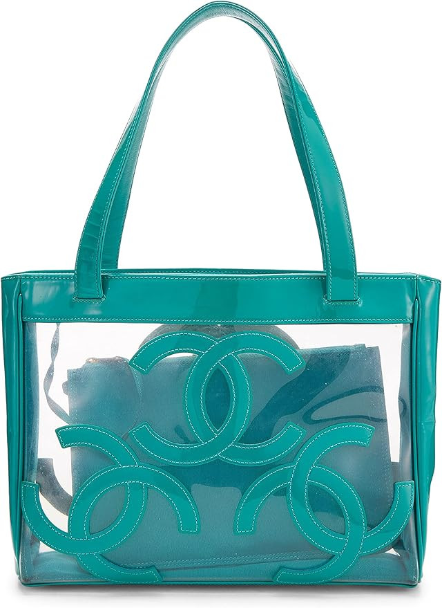 Pre-Loved Green Vinyl 3 'CC' Tote Small, Green | Amazon (US)