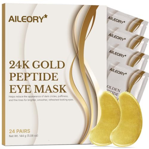 AILEORY 24K Gold Peptide Under Eye Patches (24 Pairs) - Eye Masks for Puffy Eyes, Dark Circles and Fine Lines, Hydrating & Brightening Eye Patches with Glutathione, Hyaluronic Acid & Collagen | Amazon (US)